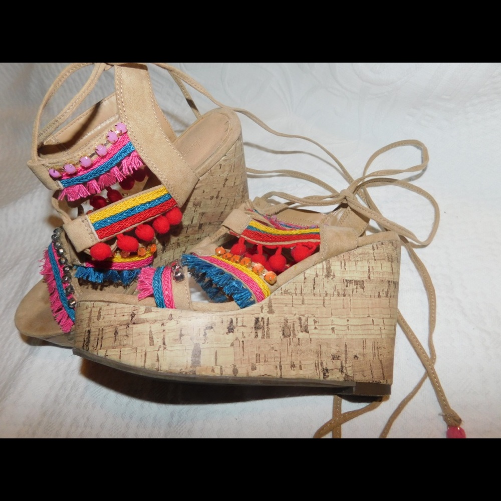 Fun and Colorful Lace Up Tassel Wedges